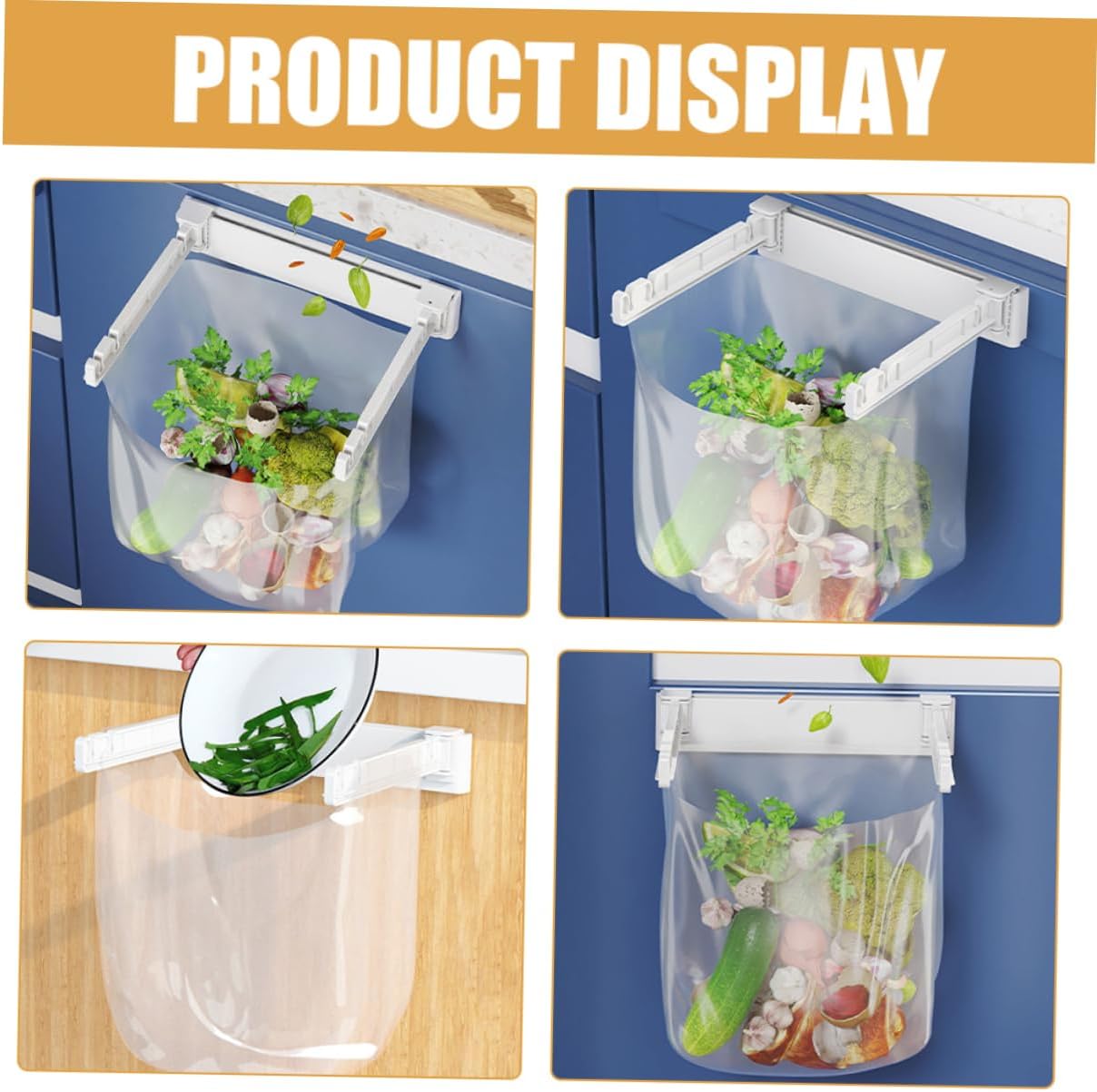 PRETYZOOM Wall Mounted Trash Bag Holder Rack Multi-Functional Foldable Kitchen Garbage Bag Stand Holder for Sink No Drill Installation