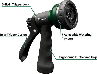 AUTOMAN Garden Hose Nozzle - 2 Pack, 100% Metal High Pressure Spray Nozzle, Labor-Saving Design, Heavy Duty for Garden Watering, Car Washing, Window Cleaning, Pets Bathing