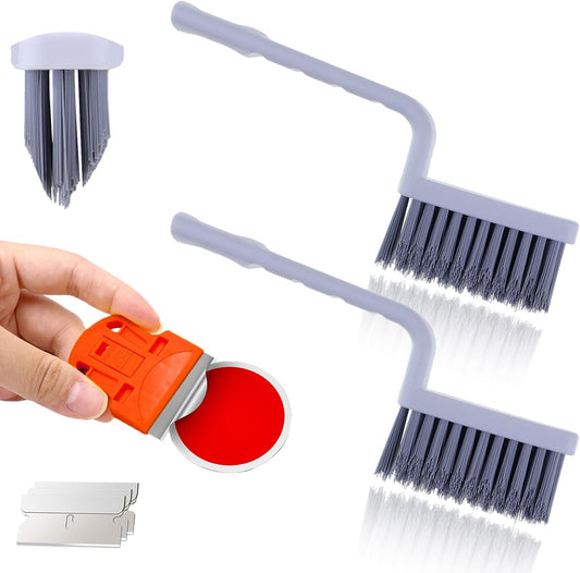 V Shape Grout Cleaner Brush Scraper, Stiff Bristle Grout Cleaning Brushes for Tile Floor, Handheld Grout Scrub Brush Set for Shower, Bathroom, Kitchen, Household, Easy Reach to Narrow Nooks and Cranny