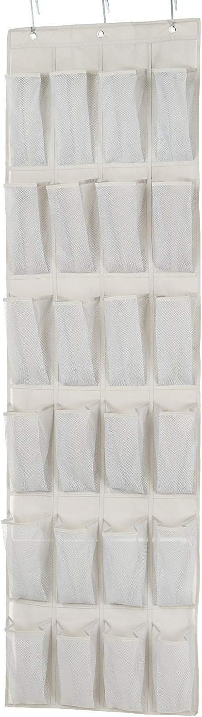 Amazon Basics 24 Medium Mesh Pocket Over-the-Door Hanging Shoe Organizer, Space Saving Shoe Storage, Light Grey | Over-the-Door