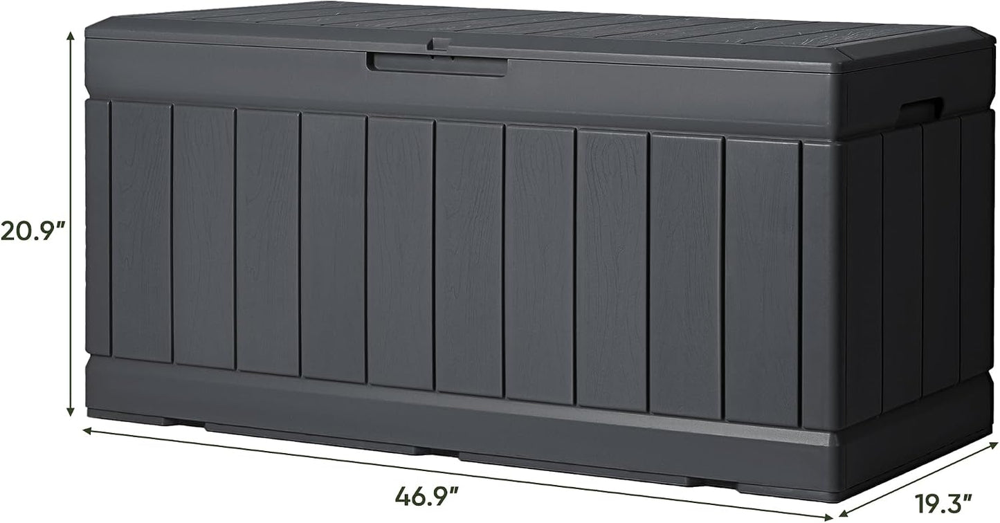 Greesum 110 Gallon Outdoor Storage Box with Lockable Lid, All-Weather for Patio Furniture, Pool Supplies & Garden Tools, Waterproof, UV-Resistant Large Deck Box, Dark Black