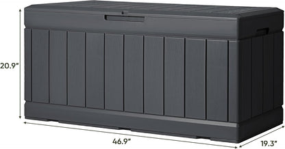 Greesum 110 Gallon Outdoor Storage Box with Lockable Lid, All-Weather for Patio Furniture, Pool Supplies & Garden Tools, Waterproof, UV-Resistant Large Deck Box, Dark Black