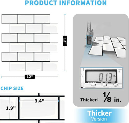 Art3d Peel and Stick Backsplash for Kitchen White Subway (10 Tiles, Thicker Design)