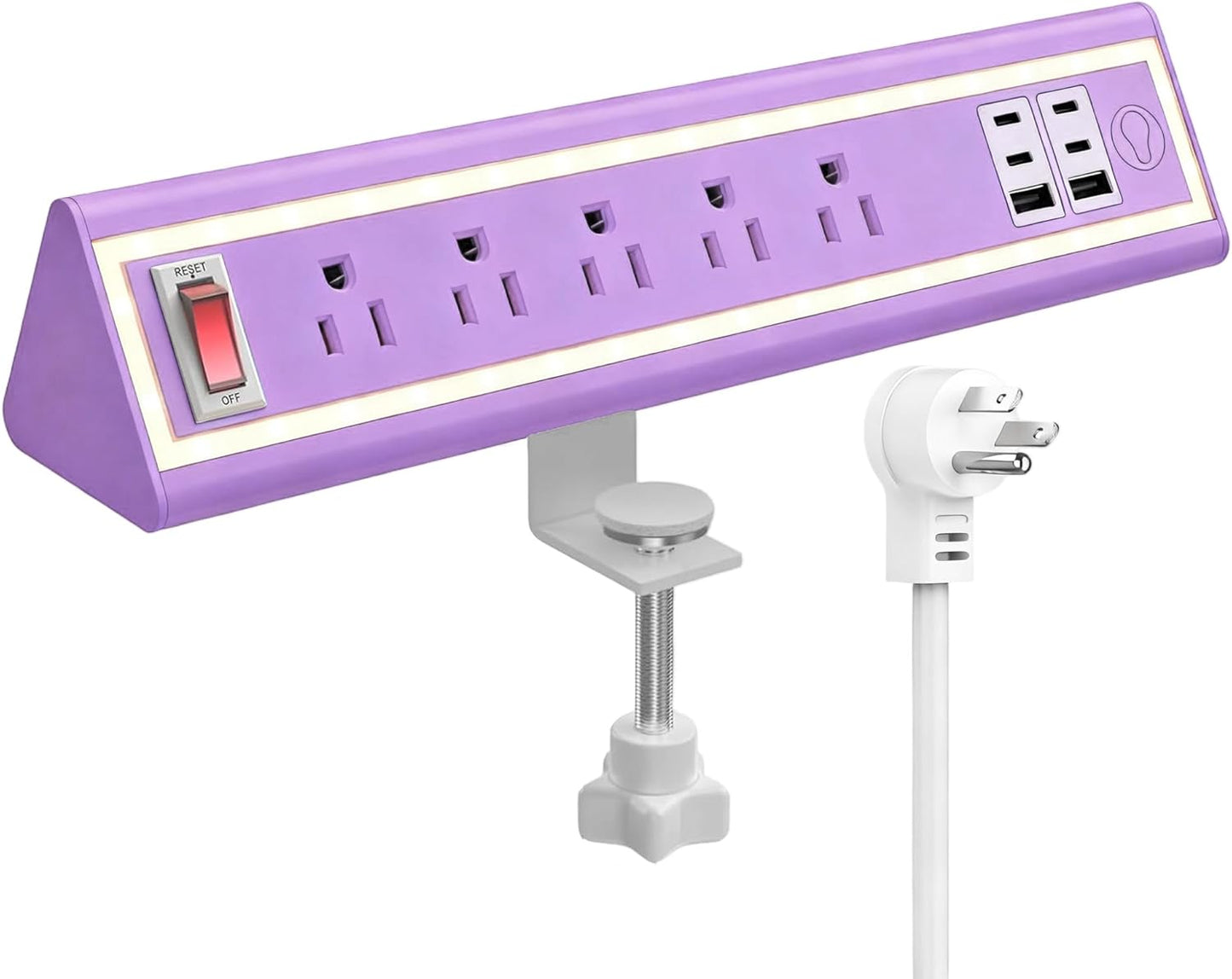 Desk Clamp Power Strip with Nightlight, 40W Fast Charging, 10FT Extension Cord, 4x20W USB-C & 2 USB Ports, 5 AC Outlets, Fits 1.69-Inch Table Edges