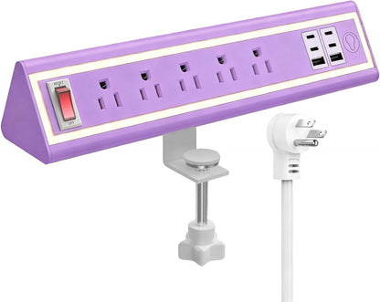 Desk Clamp Power Strip with Nightlight, 40W Fast Charging, 10FT Extension Cord, 4x20W USB-C & 2 USB Ports, 5 AC Outlets, Fits 1.69-Inch Table Edges