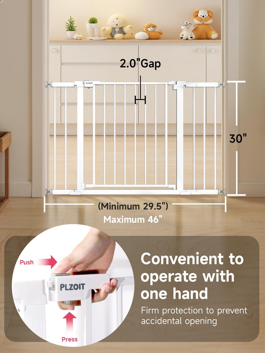 29.5-40.5" Baby Gate for Stairs, Dog Gate for Doorways, Walk Thru Auto Close Metal Baby Safety Gate for The House, Stairs and Doorways, Child Gate Pressure Mounted, Pet Gate for Dog Indoor - Black