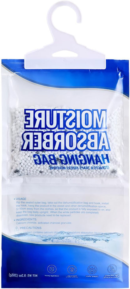 Happybuy Hanging Moisture Absorber, 9.3 oz (10 Packs), Fragrance-Free Bags for Wardrobes, Bedrooms & Bathrooms