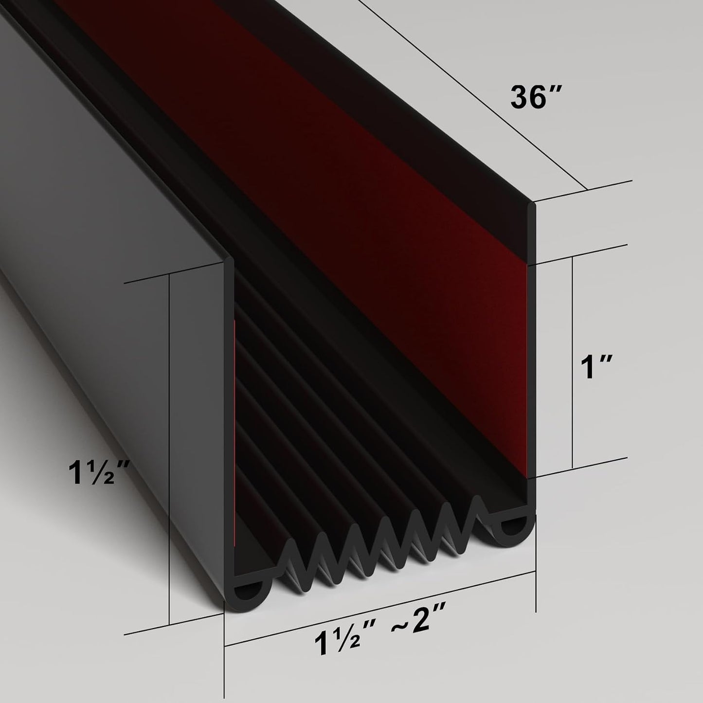 Door Draft Stopper, 36” Length Cuttable Weather Stripping Door Seal, Strong Adhesive Door Sweep for Exterior and Interior Doors (2, Black)