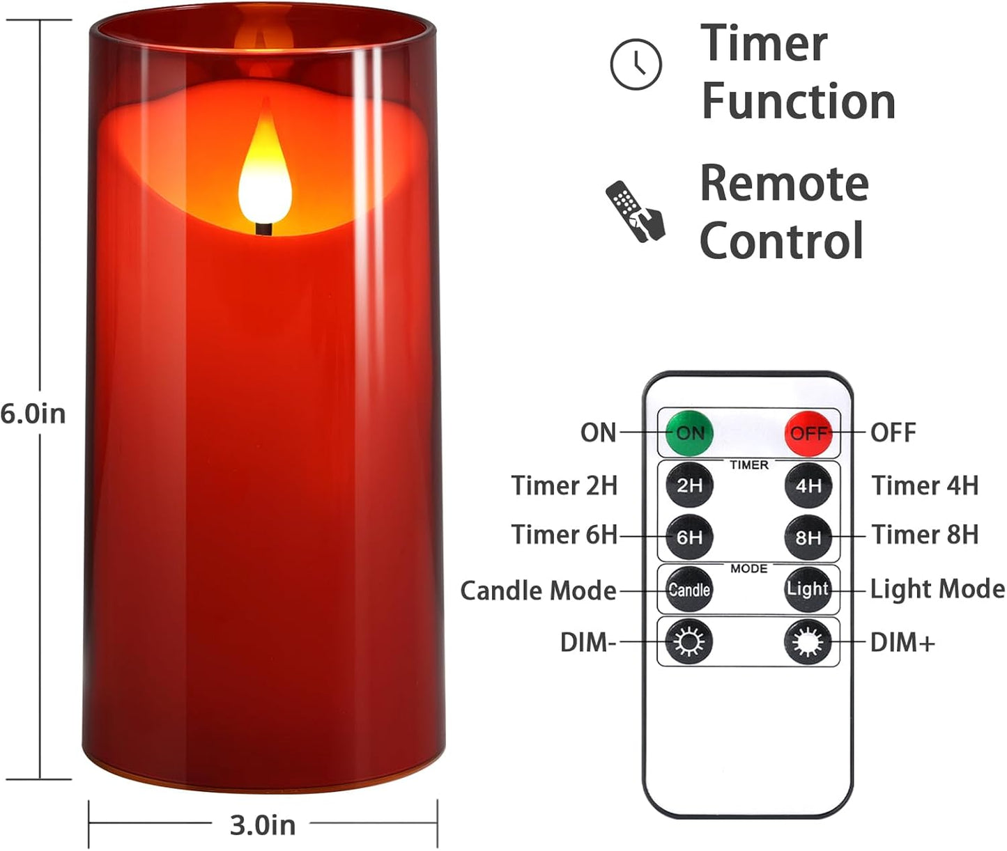 NURADA Flameless Candles with Remote Timer - Glass Real Wax 3D Wick LED Pillar Votive Candle Set Battery Operated Flickering Light for Home Christmas Decoration - White 3 Pack