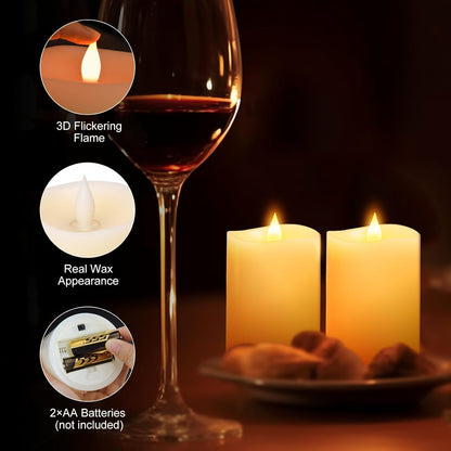 3x4 Flickering Flameless Candles Set of 3,Real Wax Pillar LED Candles,with Timer,4 inch Flameless Candles with Remote,for Party Wedding Holiday Home Decor,Ivory