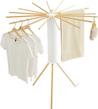 JOOM Tripod Clothes Drying Rack, Garment Rack Portable and Foldable Space Saving Laundry Drying Rack - Drying Rack Clothing Floor Folding Balcony Bedroom Household Wooden