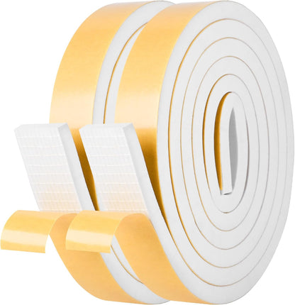 Self Adhesive Foam Tape Weatherstrip 1/2in x 1/4in x 42Ft High Density Foam Insulation Strips Foam Seal Weather Stripping with Strong Adhesive for Door and Window Sound Isolation Soundproofing, White