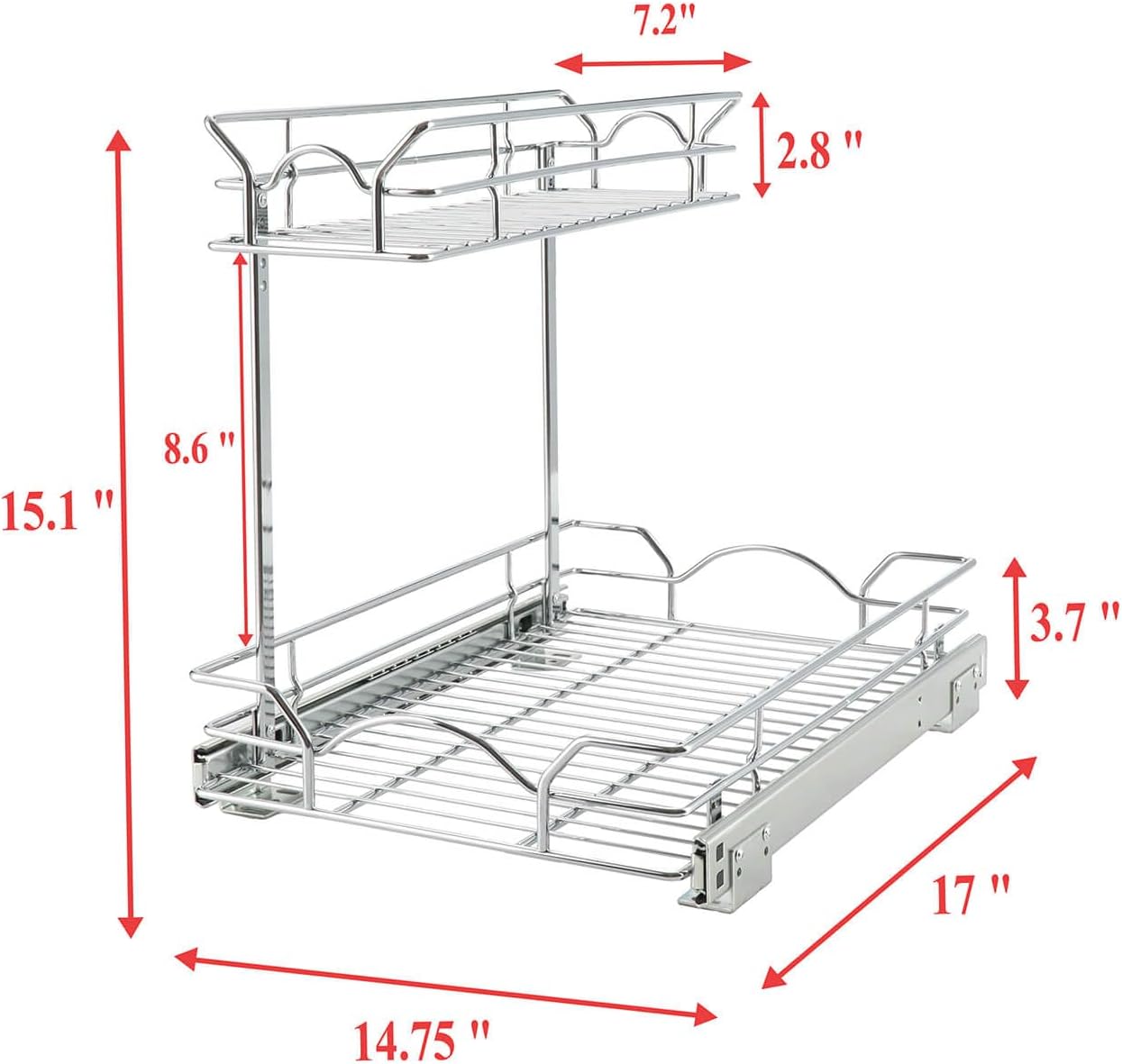 OCG Under Sink Cabinet Organizer Two Tier Pull Out Shelf (14.75W x 21D), Under Sink Sliding Shelf for Kitchen Bathroom Cabinet 2 Tier Chrome
