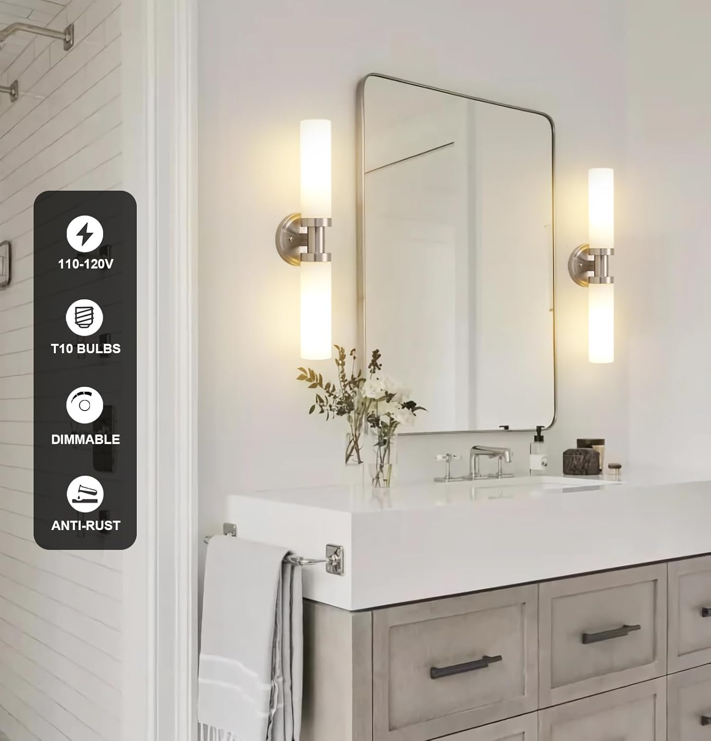 SANTOSTOCK Gold Battery Operated Wall Sconce Set of 2, 12000mAh Rechargeable Wall Lights with Remote Control, Wireless Dimmable Wall Lamps for Bedroom Living Room Bathroom Hallway Stairwell