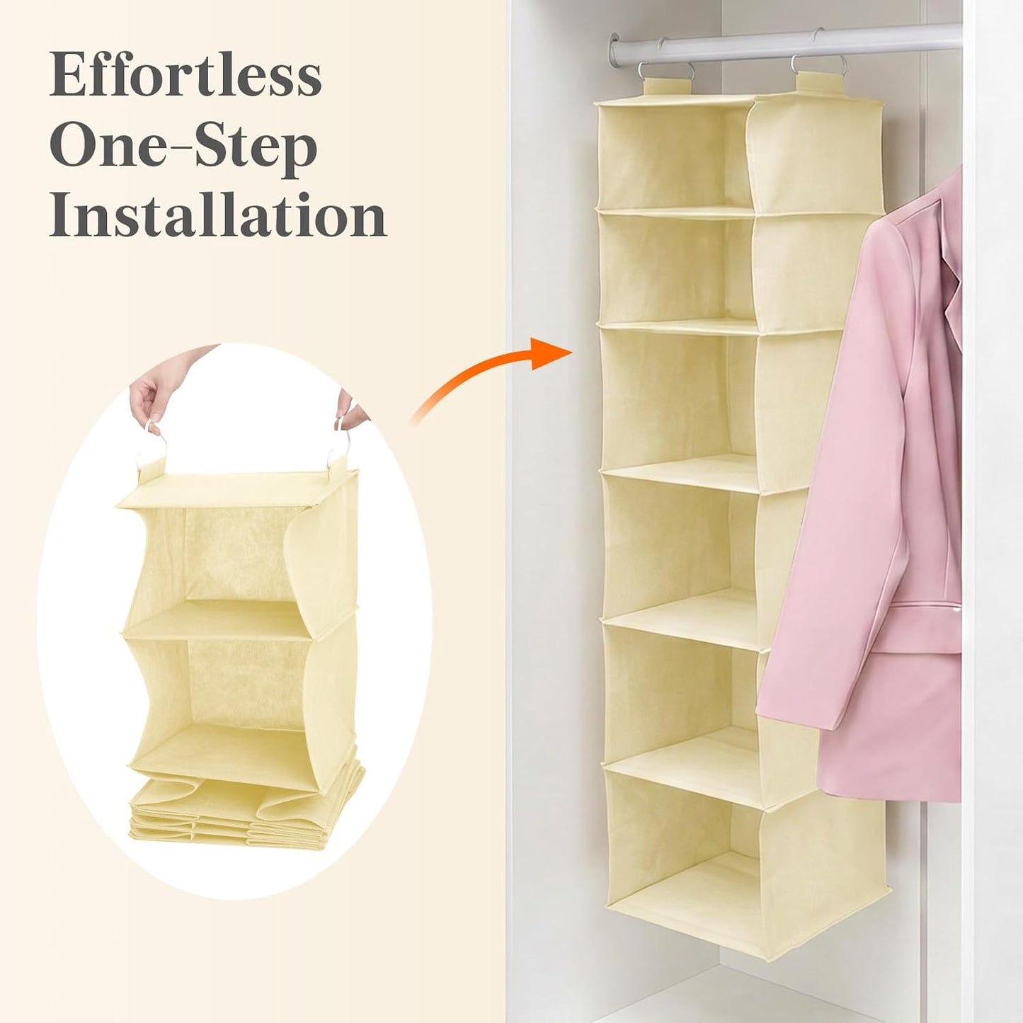 Lifewit 5 Tier Hanging Closet Organizer and Storage for Shelves, Foldable Clothes Shelf with 2 Sturdy Hooks, Sweater/Coat/Shoes Clothing Organization for Wardrobe, Dorm, Bedroom, Gray