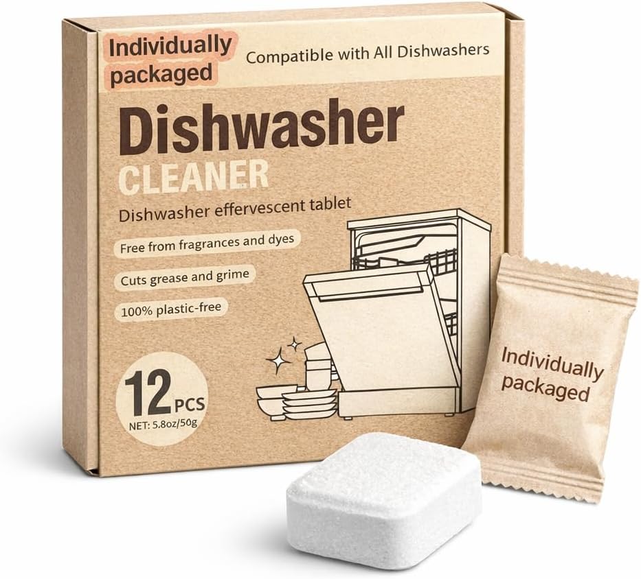 Dishwasher Cleaner Tablets | Eliminates Limescale, Grease & Odors | Septic Safe, Fragrance-Free, Plastic-Free | Deep Clean & Maintain All Dishwashers