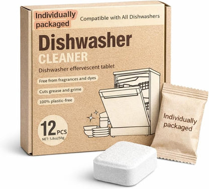 Dishwasher Cleaner Tablets | Eliminates Limescale, Grease & Odors | Septic Safe, Fragrance-Free, Plastic-Free | Deep Clean & Maintain All Dishwashers