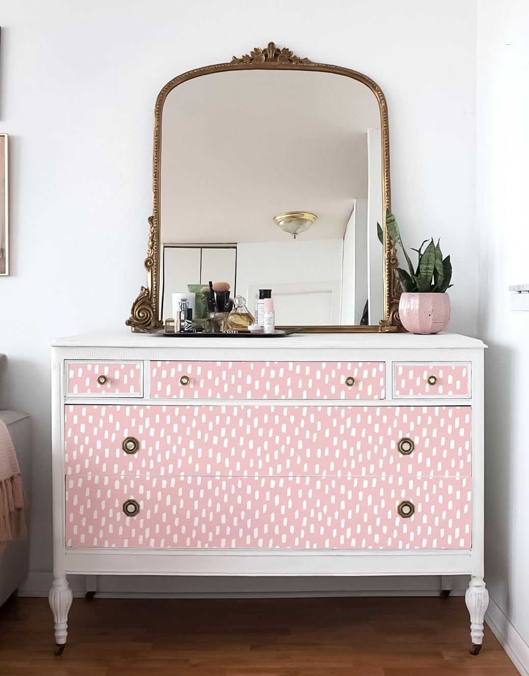 HAOKHOME Peel and Stick Wallpaper Boho Modern Dots Wall Paper Removable for Bathroom Caramel/White Contact Paper 17.3in x 9.8ft
