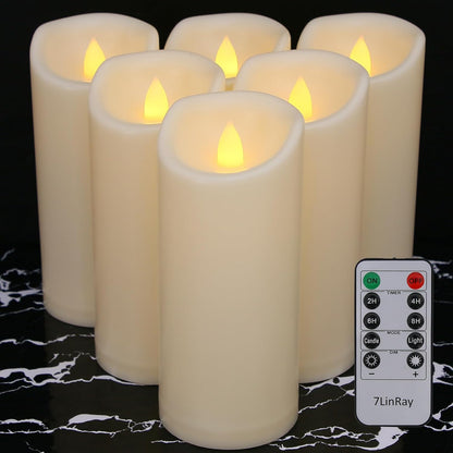 Flameless Flickering Candles with Remote and Timers, 1000 Hours Waterproof Outdoor Indoor Battery Operated LED Pillar Candles, Ivory Plastic, Set of 3(D 3" x H 4" 5" 6")