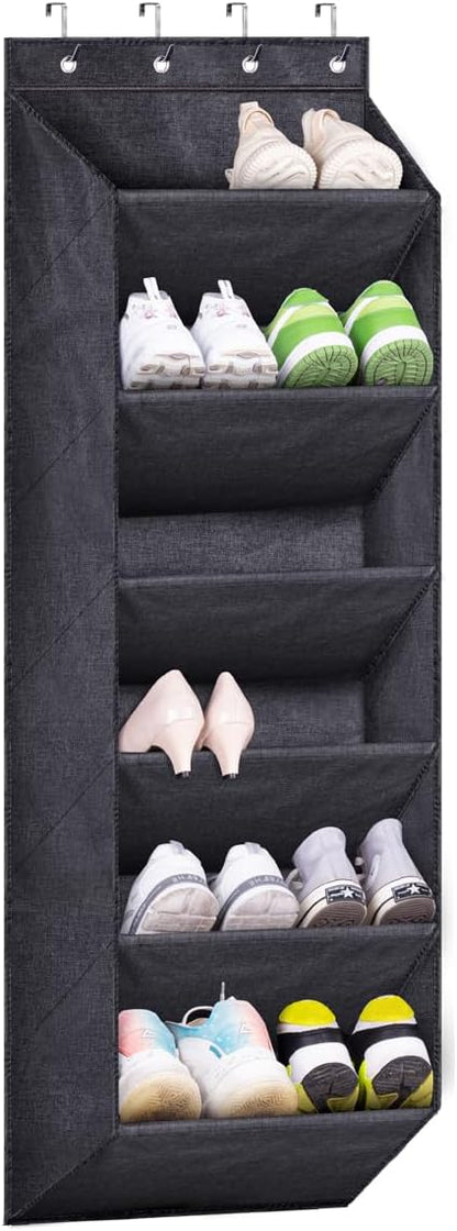 SLEEPING LAMB Over The Door Shoe Organizer for Closet with Large Deep Pockets, Narrow Shoe Rack for Door Hanging Boots Storage, Black