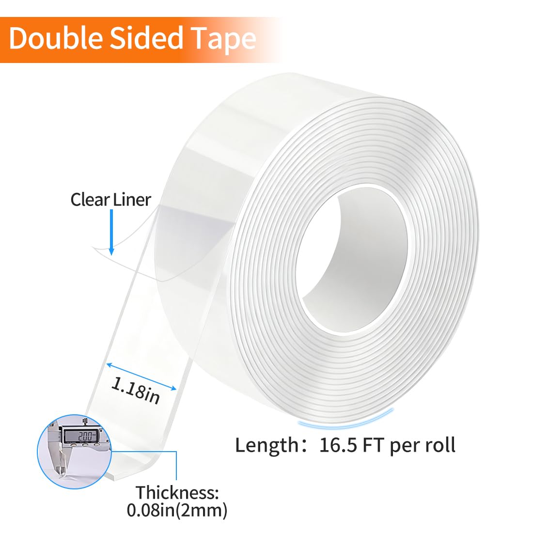 Double Sided Tape Heavy Duty Removable Nano Tape for Walls, Used for Carpet, Poster, Picture Hanging, Outdoor Multifunctional Mounting Tape (Clear, 1.18In x 9.85FT 1Pack)