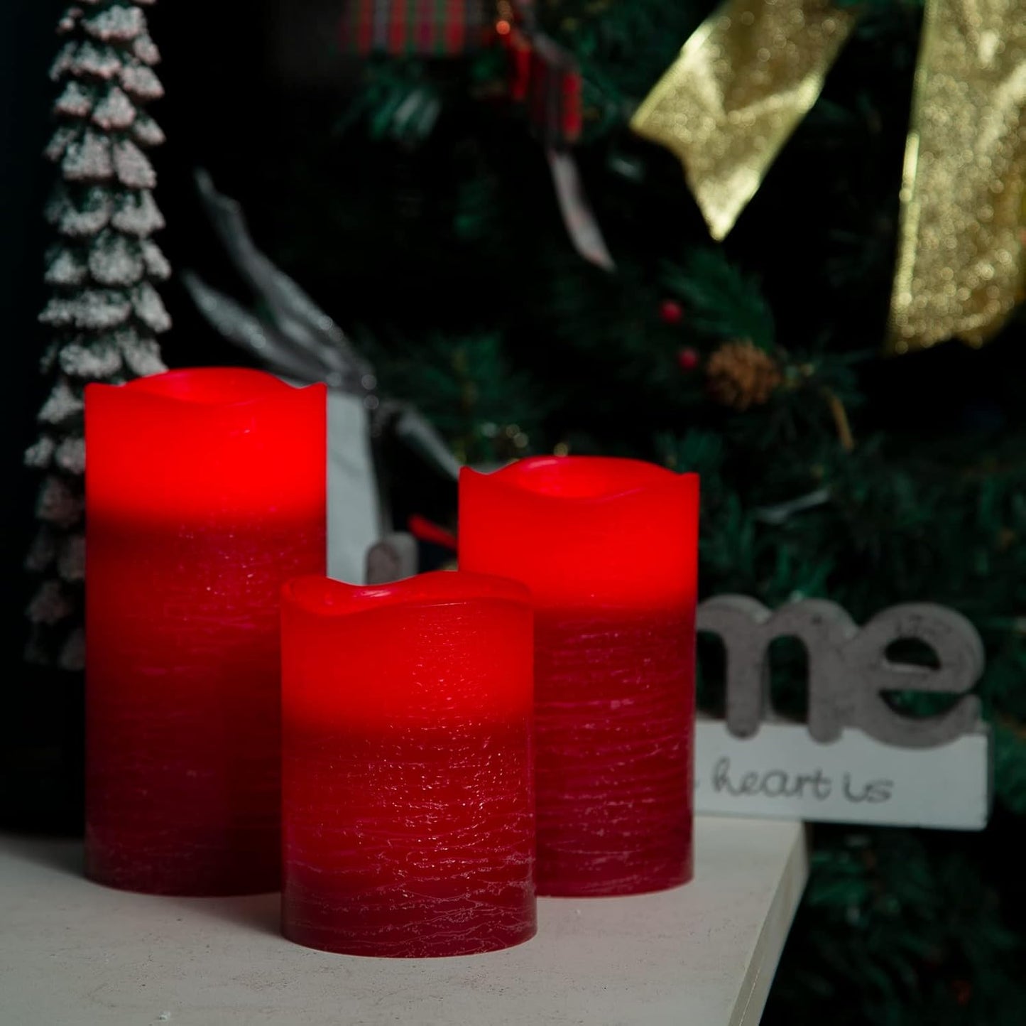 H-BLOSSOM Flickering Flameless Candles Ivory Real Wax Pillar with Embedded String Lights LED Candles Battery Operated with 10 Key Remote and Cycling 5H Timer Set of 3 (3" x 4"/5"/6") (Silver)