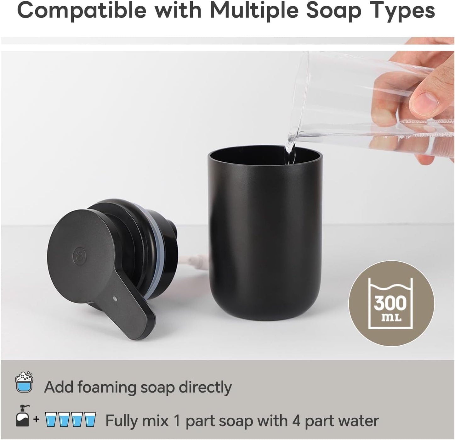 Automatic Foaming Soap Dispenser, Rechargeable Touchless Foam Hand Soap Dispenser for Bathroom, Soap Pump for Kitchen, Water-Resistant, Xmas Gift 10oz