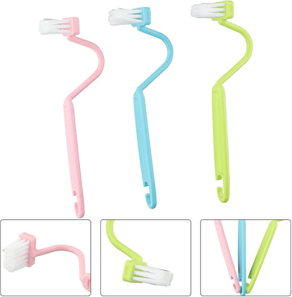 Bent Handle Toilet Under Rim Cleaning Brush, S-Shaped Plastic Set for Small Corners, Sink Drains and Gas Stoves, Flexible Deep Clean Tool, 3pc