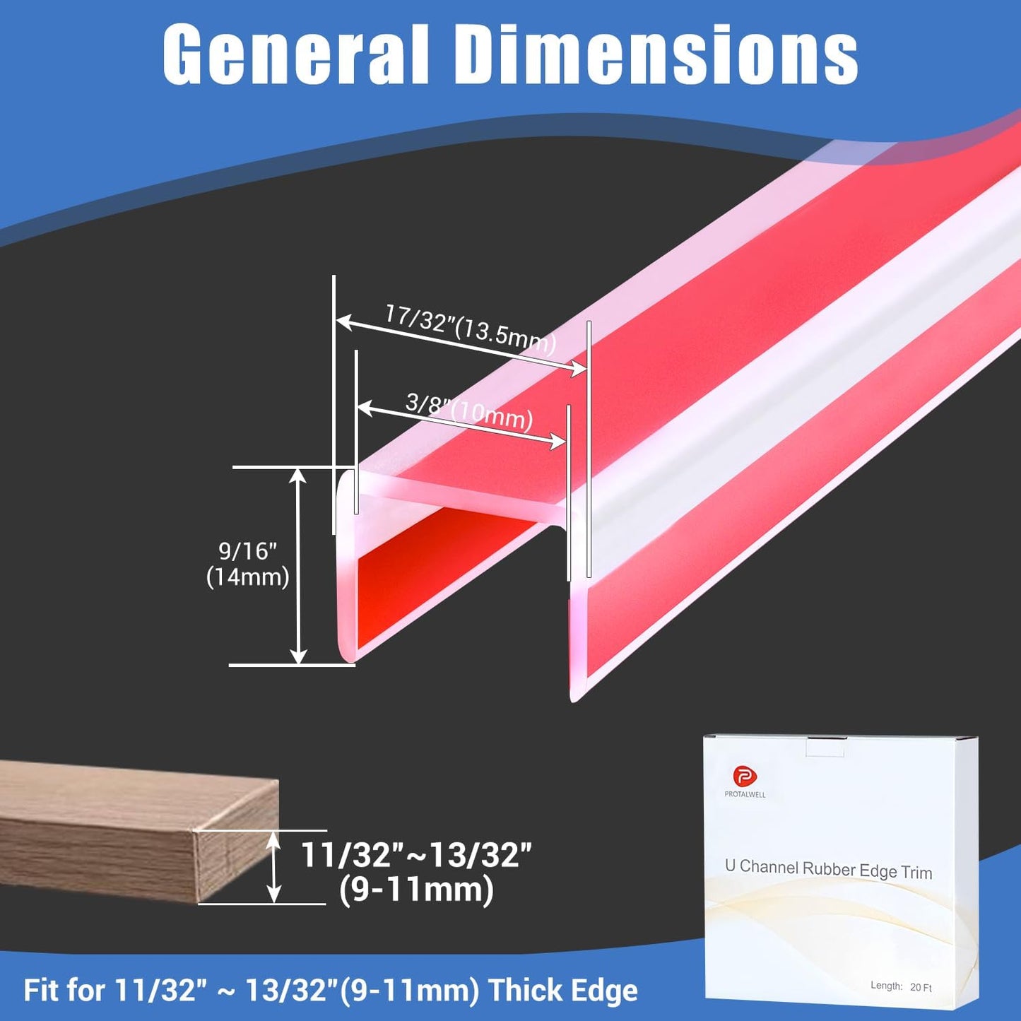 Clear Rubber Edge Trim, Self-Adhesive Silicone Edge Trim, Edge Protector for Sheet Metal, Glasses or Flexi Glasses, Silicone Rubber Material, Transparent Color, Fit 1/4"(6mm), U Channel Edge Guard