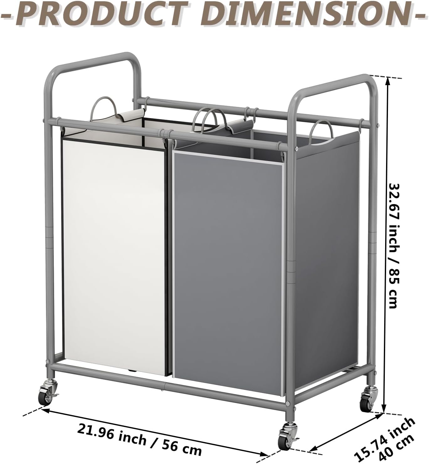 SUOERNUO Laundry Sorter Basket 2 Bag Laundry Hamper Cart with Rolling Lockable Wheels and Removable Bags Laundry Organizer Cart for Clothes Storage, Assorted