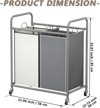 SUOERNUO Laundry Sorter Basket 2 Bag Laundry Hamper Cart with Rolling Lockable Wheels and Removable Bags Laundry Organizer Cart for Clothes Storage, Assorted