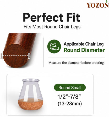 YOZON Chair Leg Floor Protectors Felt Furniture Pads Silicone Caps | Chair Leg Protectors for Hardwood Floors 32 Pack Anti-Scratch Reduce Noise Clear Round Medium Fit 3/4" to 1-3/16" (19-30mm)