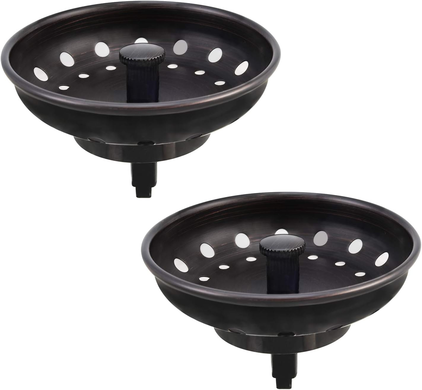 KONE 2PCS Kitchen Sink Basket Strainer Replacement for 3-1/2 Inch Standard Drains Brushed Stainless Steel Body Metal Center Knob with Rubber Stopper