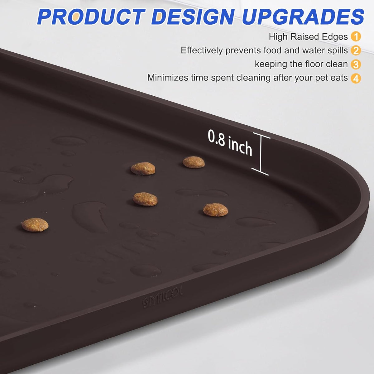 SMILOOL Silicone Pet Food Mat with Raised Edge for Food and Water Bowl, Dog Feeding Mats, Cat Food Trays for Floor Waterproof, Rubber Tray for Dogs and Cats, 19 x 12 x 0.7 Black