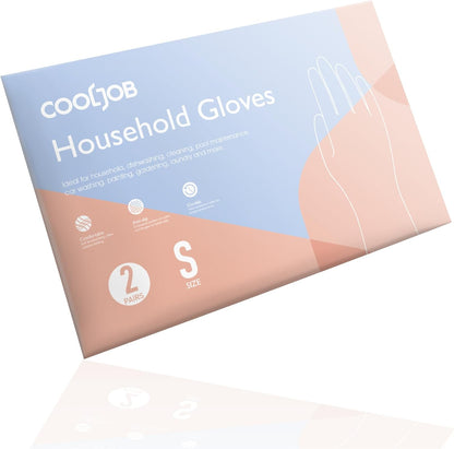 COOLJOB Medium Household Rubber Gloves with Cotton Liner & Non-slip Grip, Waterproof Long Lasting Dishwashing Gloves for Kitchen & Bathroom Cleaning, Light Pink, 1 Pair