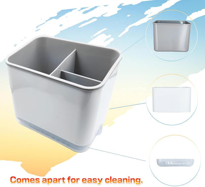 Kitchen Dish Brush Holder for Kitchen Sink,Utensil Drying Caddy,Scrubber/Bottle Brush/Sponge Holder,Kitchen Sink Counter Organizer has Removable Drain Tray,Plastic(Black and White)