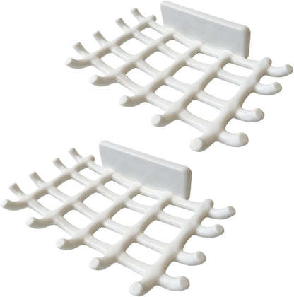 2-Pack Adhesive Bar Soap Holder, No-Drill Wall Mounted Soap Dish for Shower, Self-Draining Soap Saver with Grid Design, Plastic Soap Rack for Bathroom, Kitchen (White)