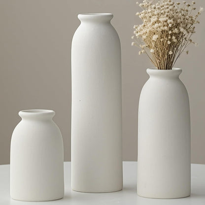 Ceramic Vase Set-3, Small Flower Vases for Decor, Modern Boho Farmhouse Style, Decorative Vases for Pampas Grass & Dried Flowers, Distressed Finish (Beige)
