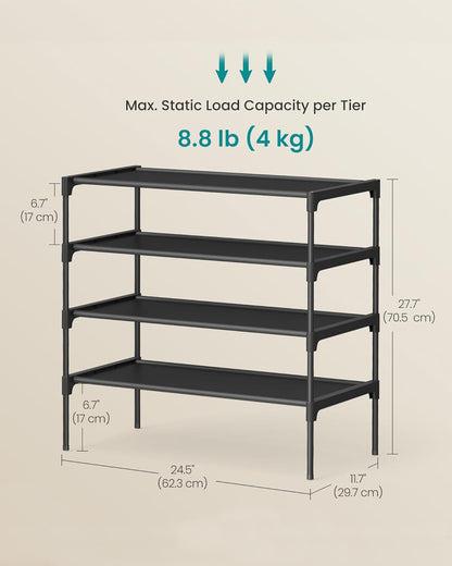 SONGMICS Shoe Rack, 2-Tier Shoe Storage Organizer, Space-Saving, 11.7 x 16.5 x 12.2 Inches, Entryway, Metal Frame, Non-Woven Fabric Shelves, Ink Black ULSH012BH01