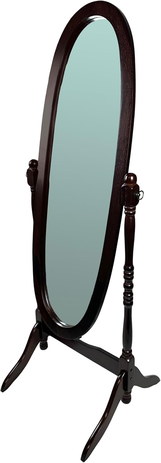 GTU Furniture Swivel Adjustable Full-Length Oval Wood Cheval Stand Floor Mirror(Pink)