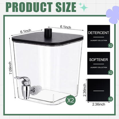 Sawysine 2 Pack Laundry Detergent Dispenser, 145 oz /4.3L Fabric Softener Dispenser for Laundry Room Organization, Detergent Holder with Plastic Spigot(Square)