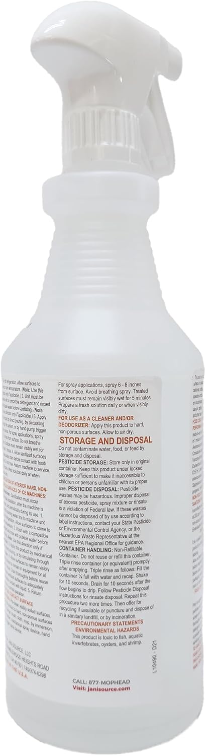 Bussit Clean Foodservice Surface Sanitizer & Cleaner, Spray and Wipe, Kills 99.9% of Kitchen Bacteria, 1 Quart (Each)
