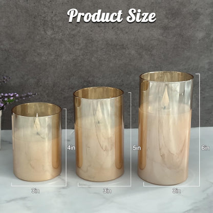 LEDHOLYT Rechargeable Flameless Glass Pillar Candles–Gifts for Women,–Set of 3, Realistic Flickering LED Light,Remote & Timer, Ideal for Living Room, Bedroom & Festival Wedding Home Party Decor