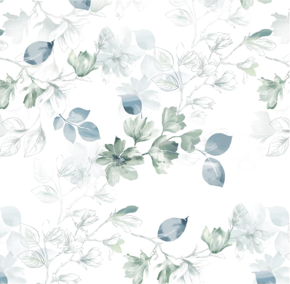 Safiyya Peel and Stick Wallpaper Floral Green and White Leaf Contact Paper for Cabinets 17.3"x 78.7" Self Adhesive Removable Wallpaper for Bathroom Renter Friendly Wall Paper Vinyl Roll