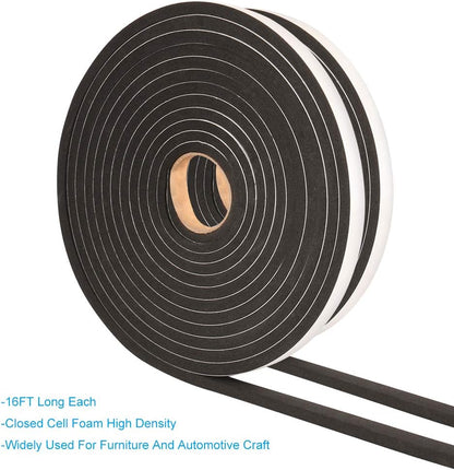 Seal Foam Tape,1/2 Inch W x 1/8 Inch T Weather Stripping for Door and Window,High Density Single Sided Closed Cell Door Insulation Weather Strip, 3 Rolls Total 50FT Black