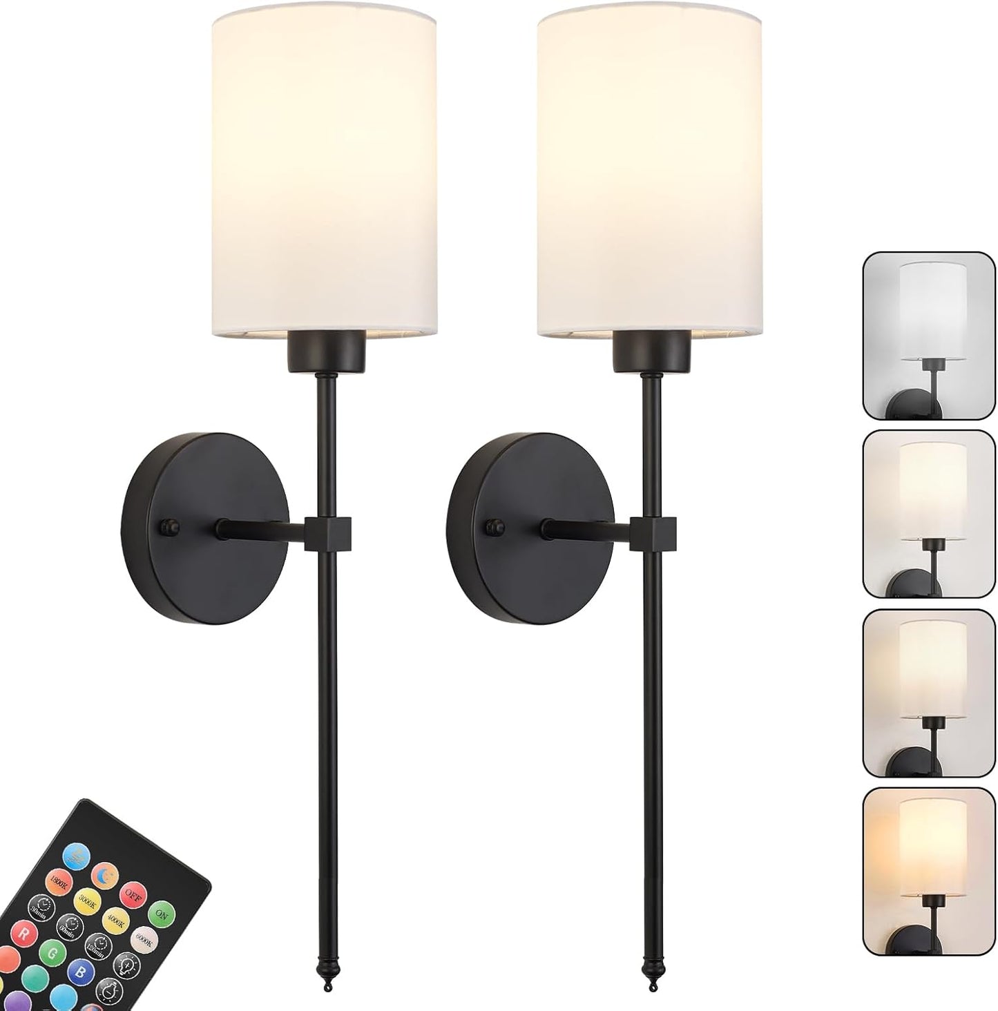 Battery Operated Wall Sconces Set of Two,Wireless Rechargeable Wall Light With Remote Control, Dimmable, Amber Light/Warm White/Natural White/Daylight/RGB, Timer,for Living Room,Bedroom,Entryway,Gold
