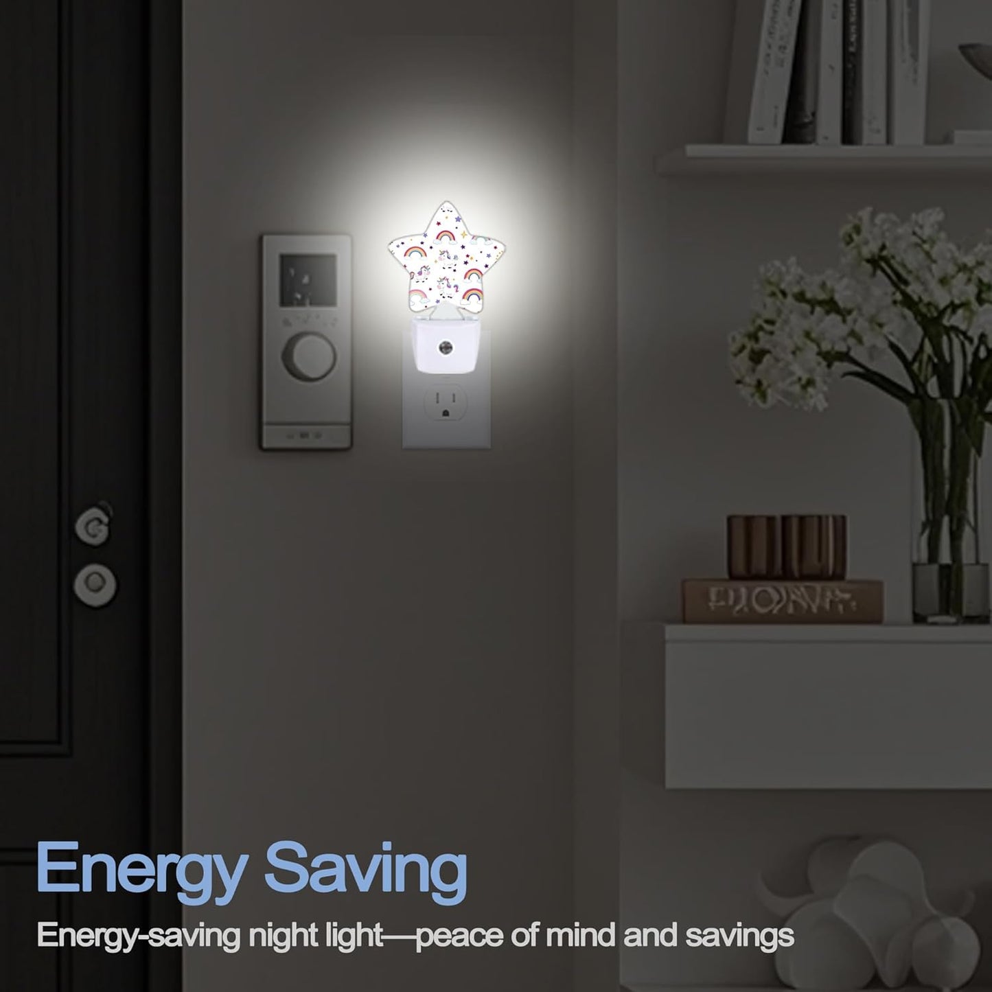 Lavender Butterfly Nightlight,Summer Flowers Star Night Lights Plug into Wall Decorations for Bedroom Bathroom,Dusk to Dawn Sensor Kitchen Hallway Stairs Energy Efficient Desk Lamp