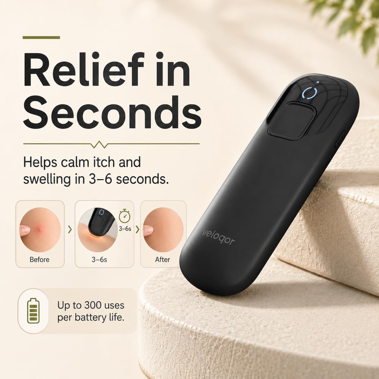 AT02 Bug Bite Itch Relief Tool, Chemical-Free Mosquito Bite Relief Device with Built-in Night Light, Dual-Mode Heat After Bite Itch Relief Pen for Insect Bites, Camping & Home Use (Black, AT02)