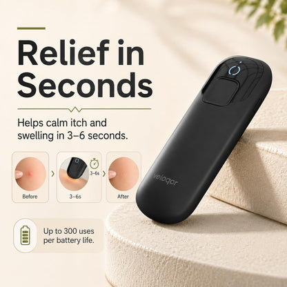 AT02 Bug Bite Itch Relief Tool, Chemical-Free Mosquito Bite Relief Device with Built-in Night Light, Dual-Mode Heat After Bite Itch Relief Pen for Insect Bites, Camping & Home Use (Black, AT02)