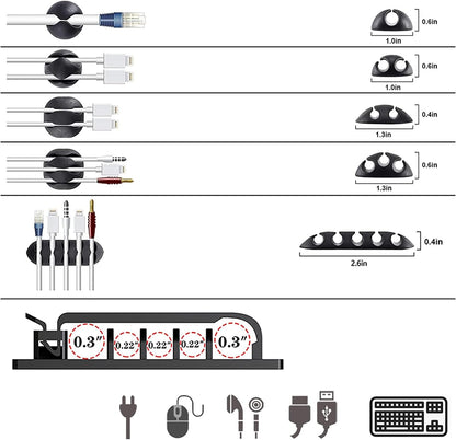 ELII 300PCS Cable Management Kit,4 Cable Sleeve 35 Cable Clips | 11Cord Holders,20 Roll Cable Organizer Straps, 200 Fastening Cable Ties,20 Cable Zip Tie Mounts for Computer TV Under Desk